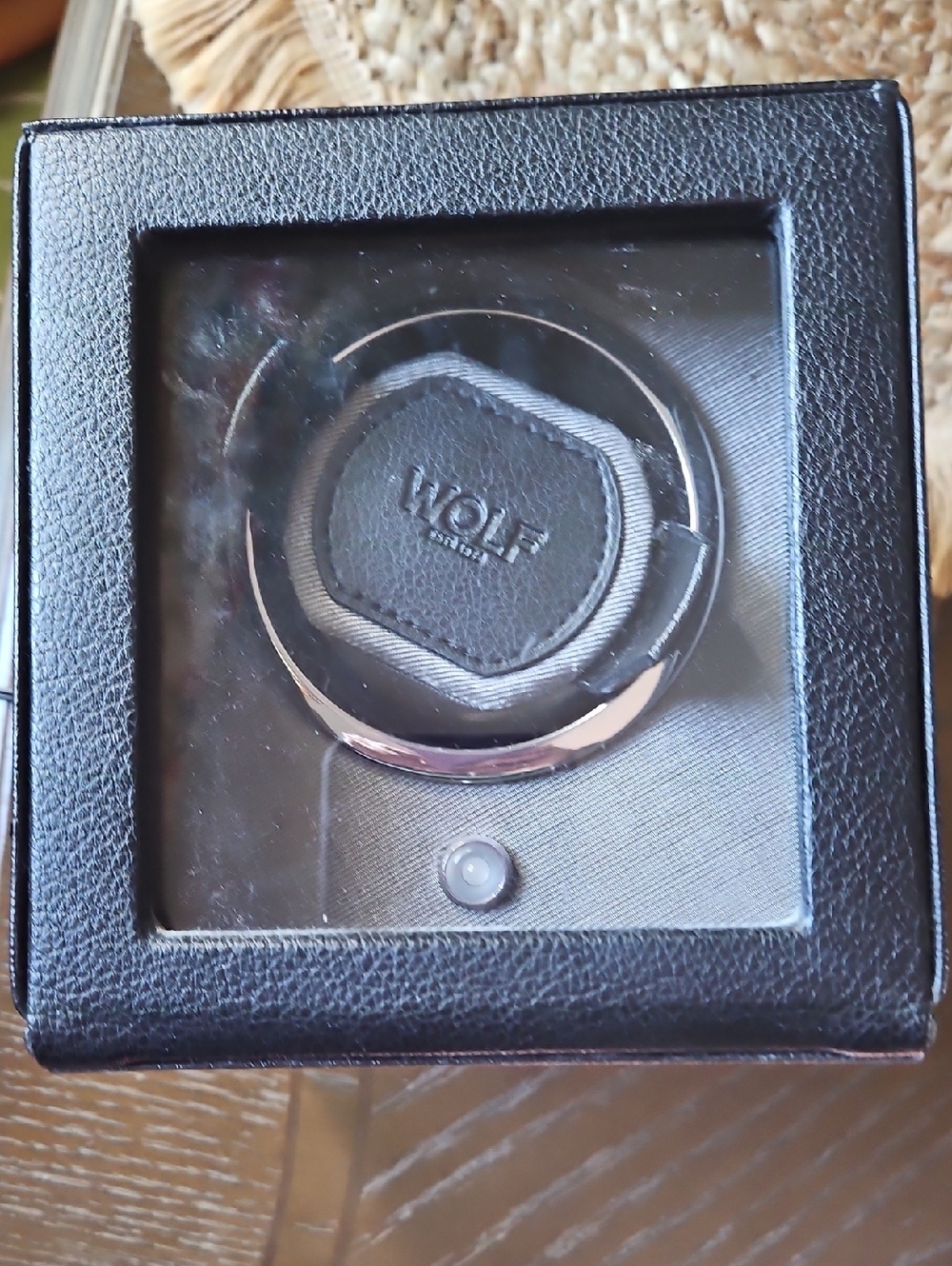 WOLF Black Leather Watch Winder with Silver Accent